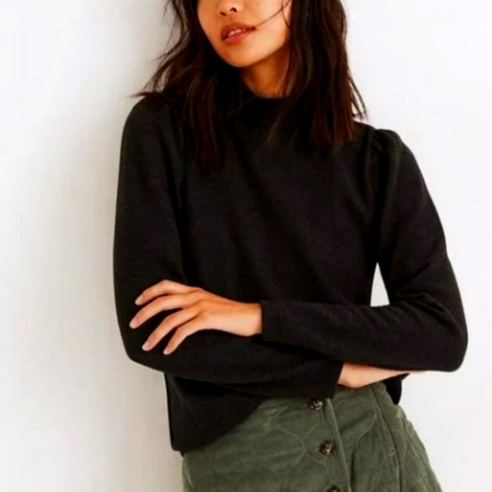 Madewell Gray (Re)sourced Plush Mockneck Puff-Sleeve Sweater M